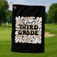 Retro Flower Power Squared Third 3rd Grade Back To School Golf Towel thumb 1