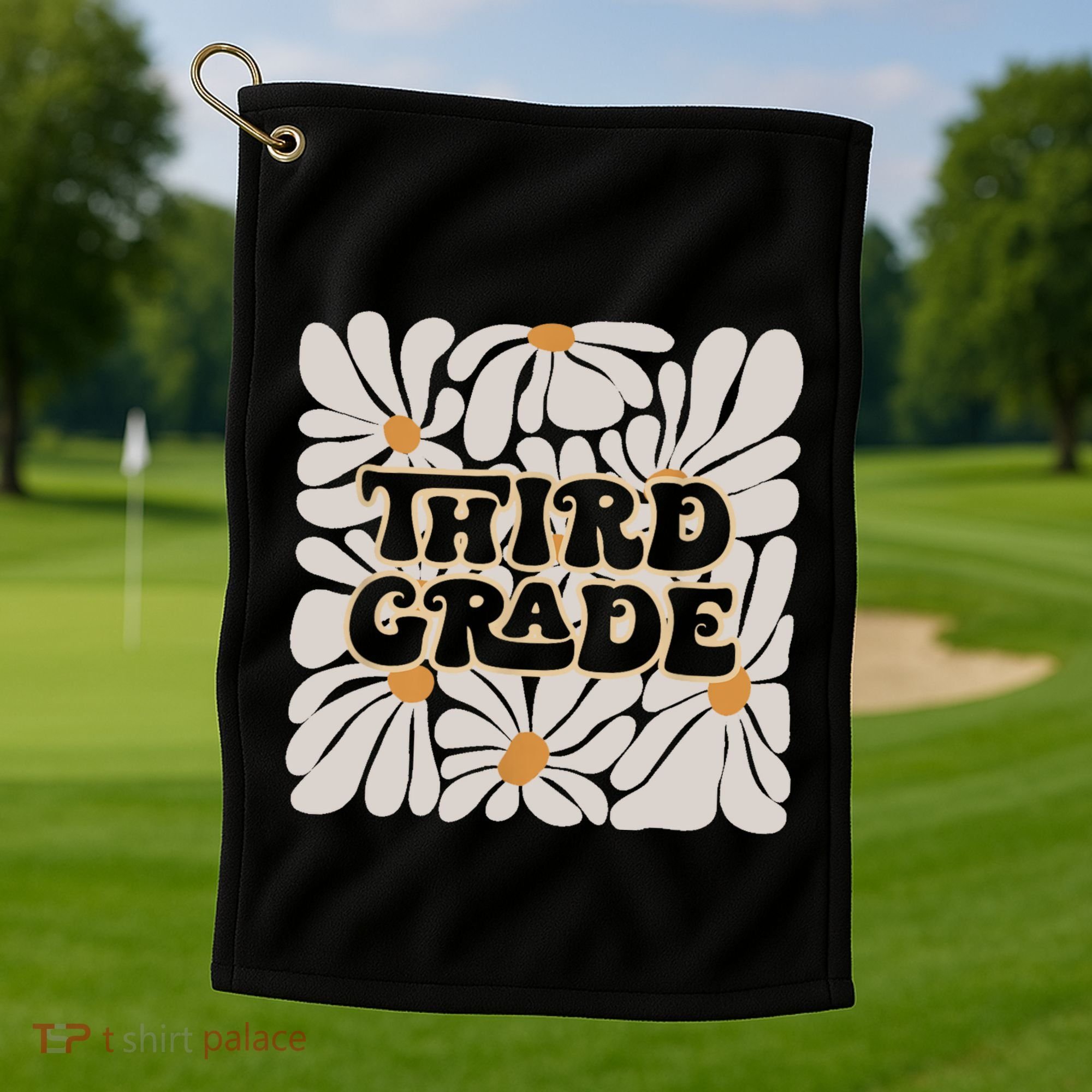 Retro Flower Power Squared Third 3rd Grade Back To School Golf Towel