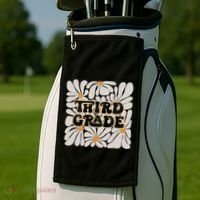 Retro Flower Power Squared Third 3rd Grade Back To School Golf Towel thumb 2