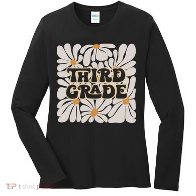 Retro Flower Power Squared Third 3rd Grade Back To School Women's Long Sleeve Shirt