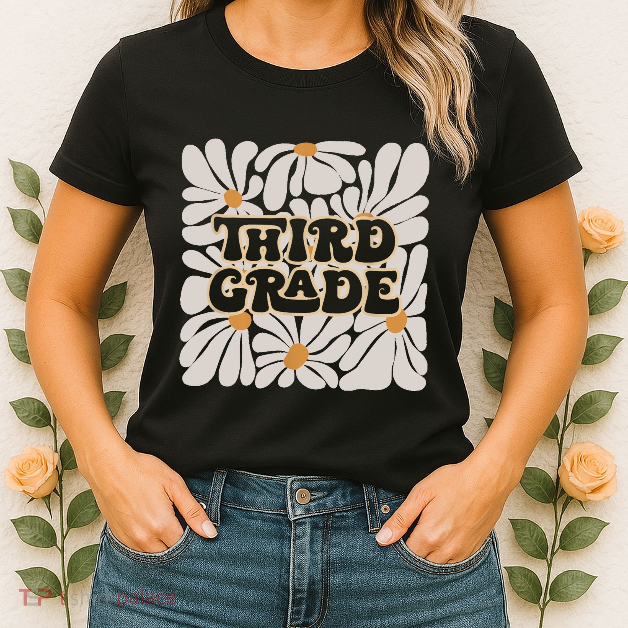 Retro Flower Power Squared Third 3rd Grade Back To School Women's T-Shirt