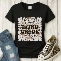 Retro Flower Power Squared Third 3rd Grade Back To School Women's T-Shirt thumb 3