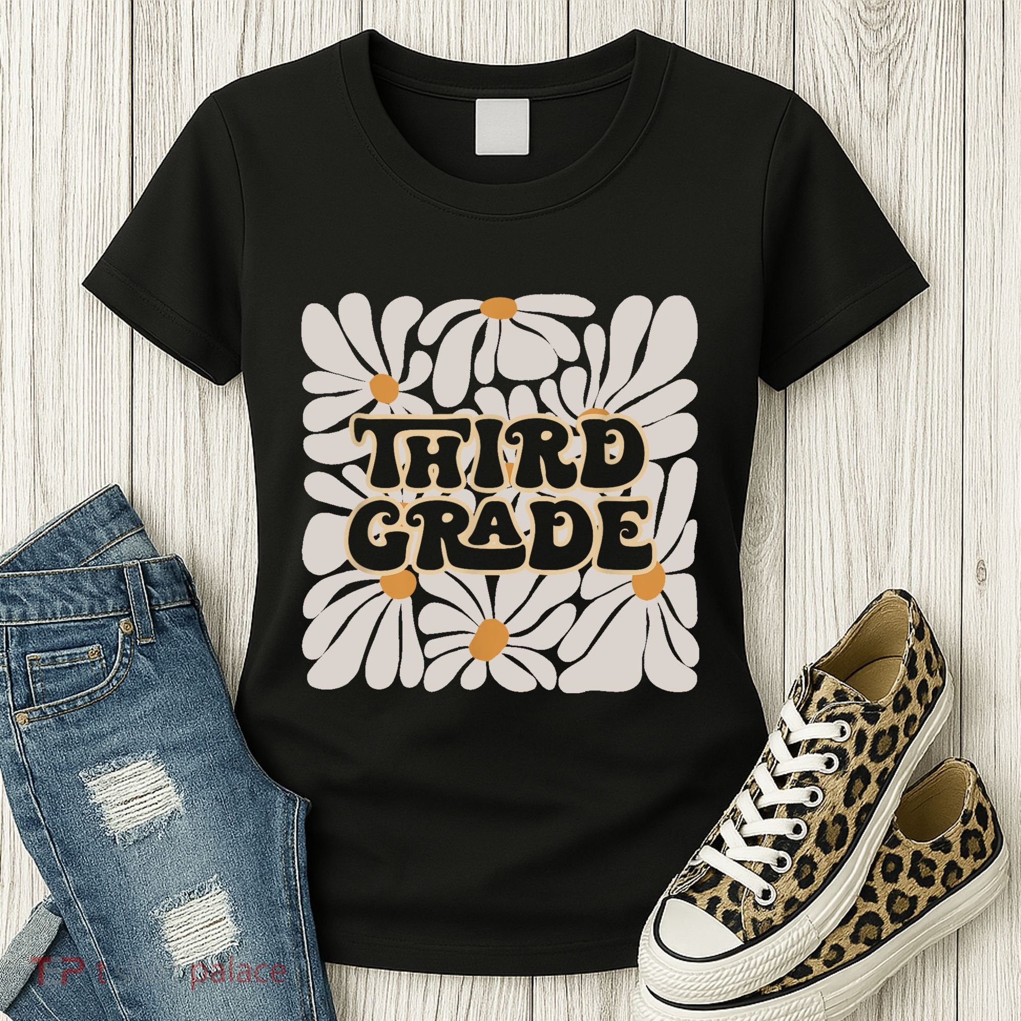 Retro Flower Power Squared Third 3rd Grade Back To School Women's T-Shirt