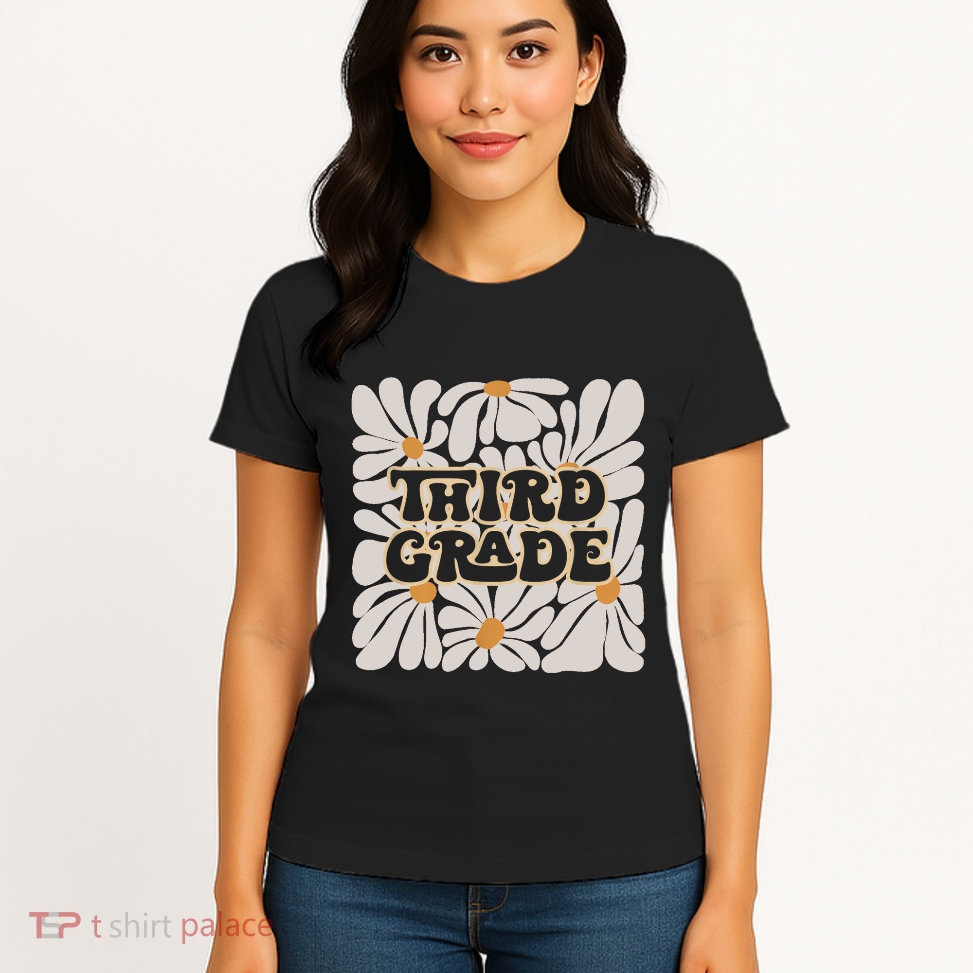 Retro Flower Power Squared Third 3rd Grade Back To School Women's T-Shirt