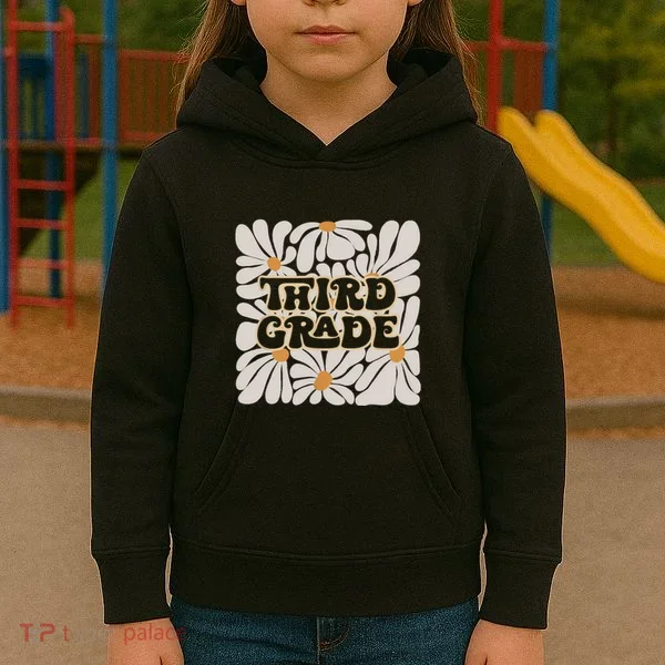 Retro Flower Power Squared Third 3rd Grade Back To School Kids Hoodie