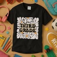 Retro Flower Power Squared Third 3rd Grade Back To School Kids T-Shirt thumb 3