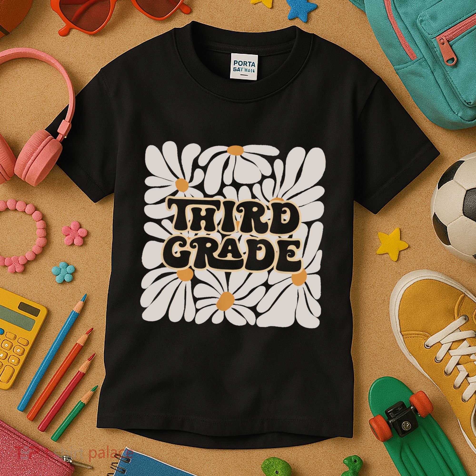 Retro Flower Power Squared Third 3rd Grade Back To School Kids T-Shirt