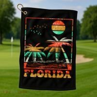 Retro Florida Palm Trees Golf Towel thumb 1