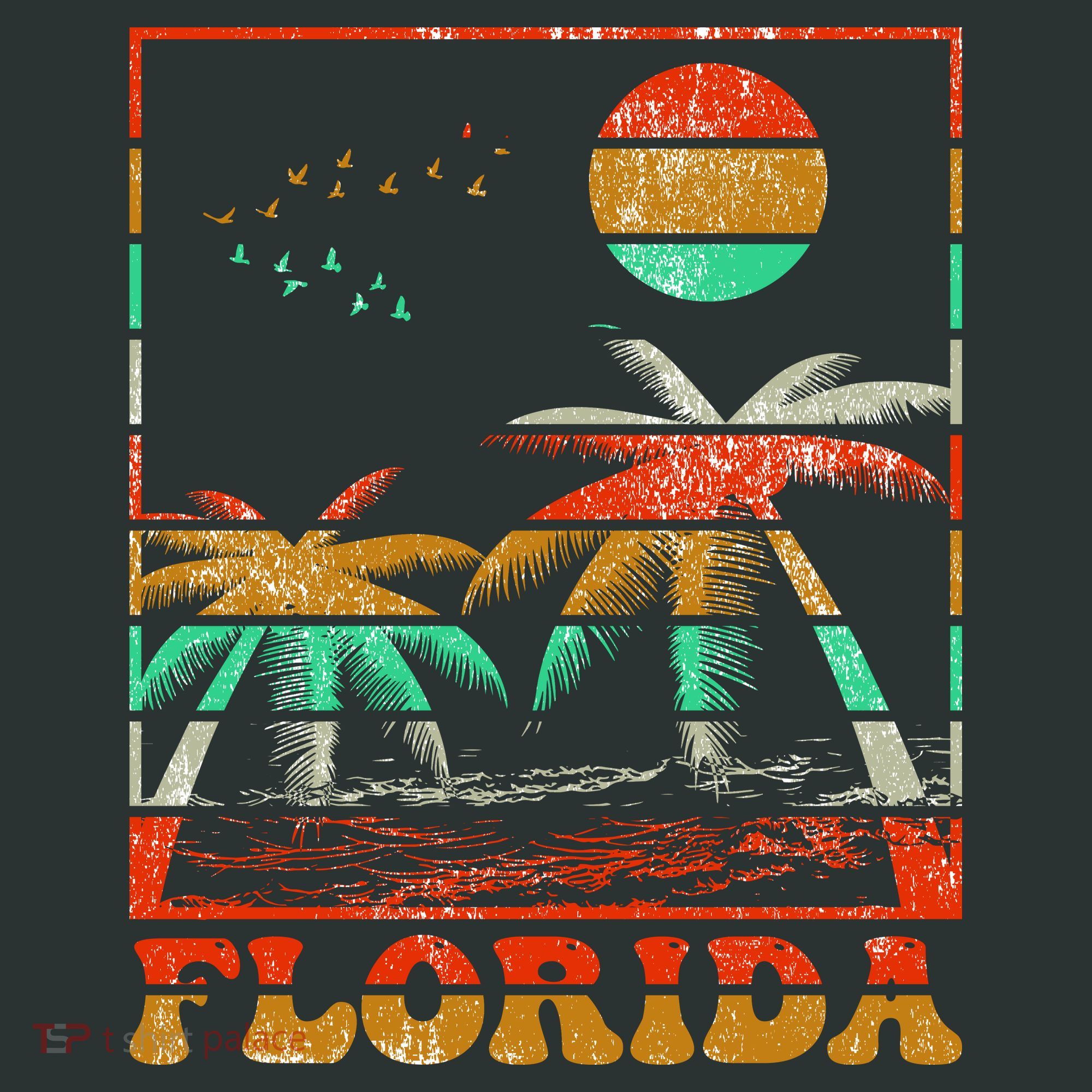 Retro Florida Palm Trees Button