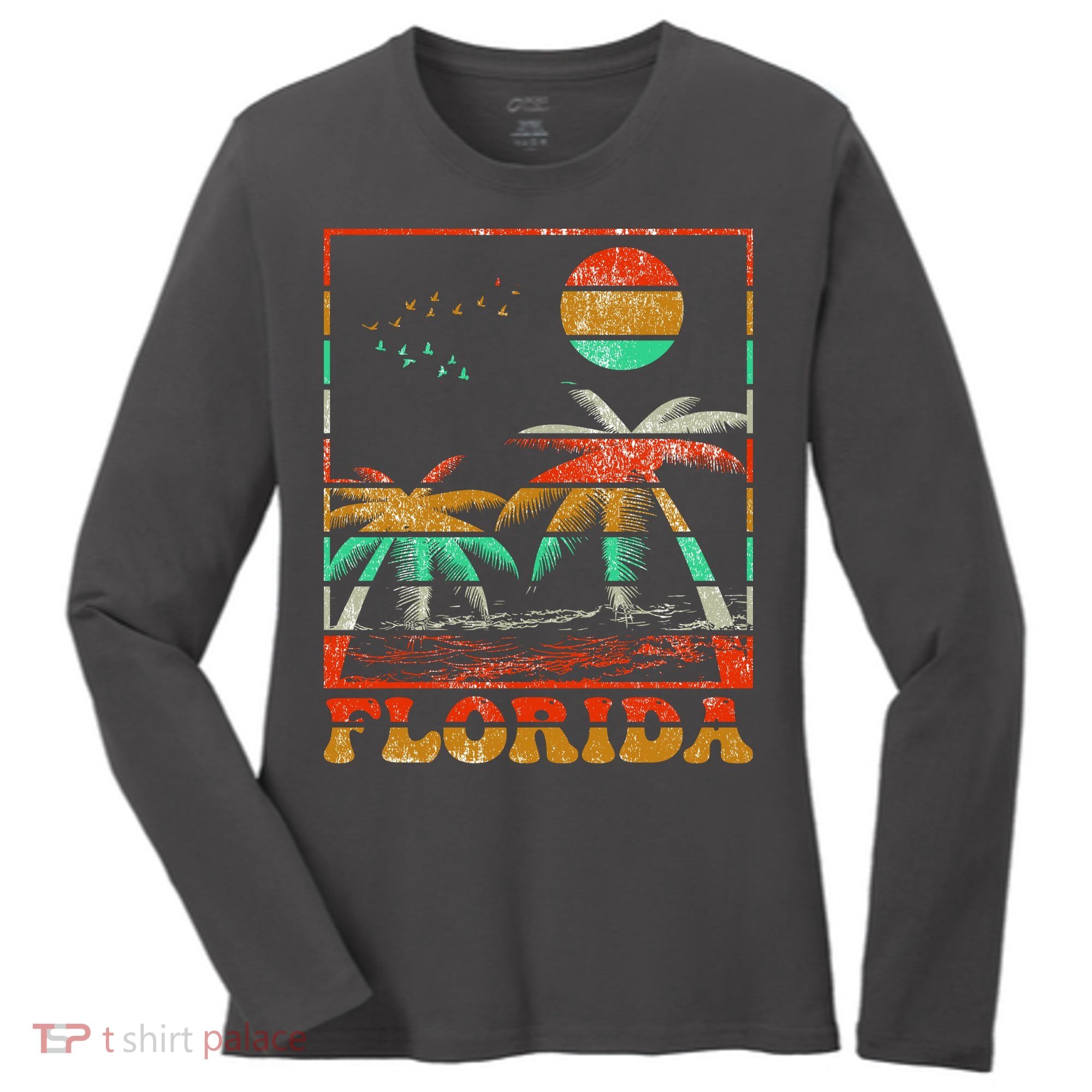 Retro Florida Palm Trees Women's Long Sleeve Shirt