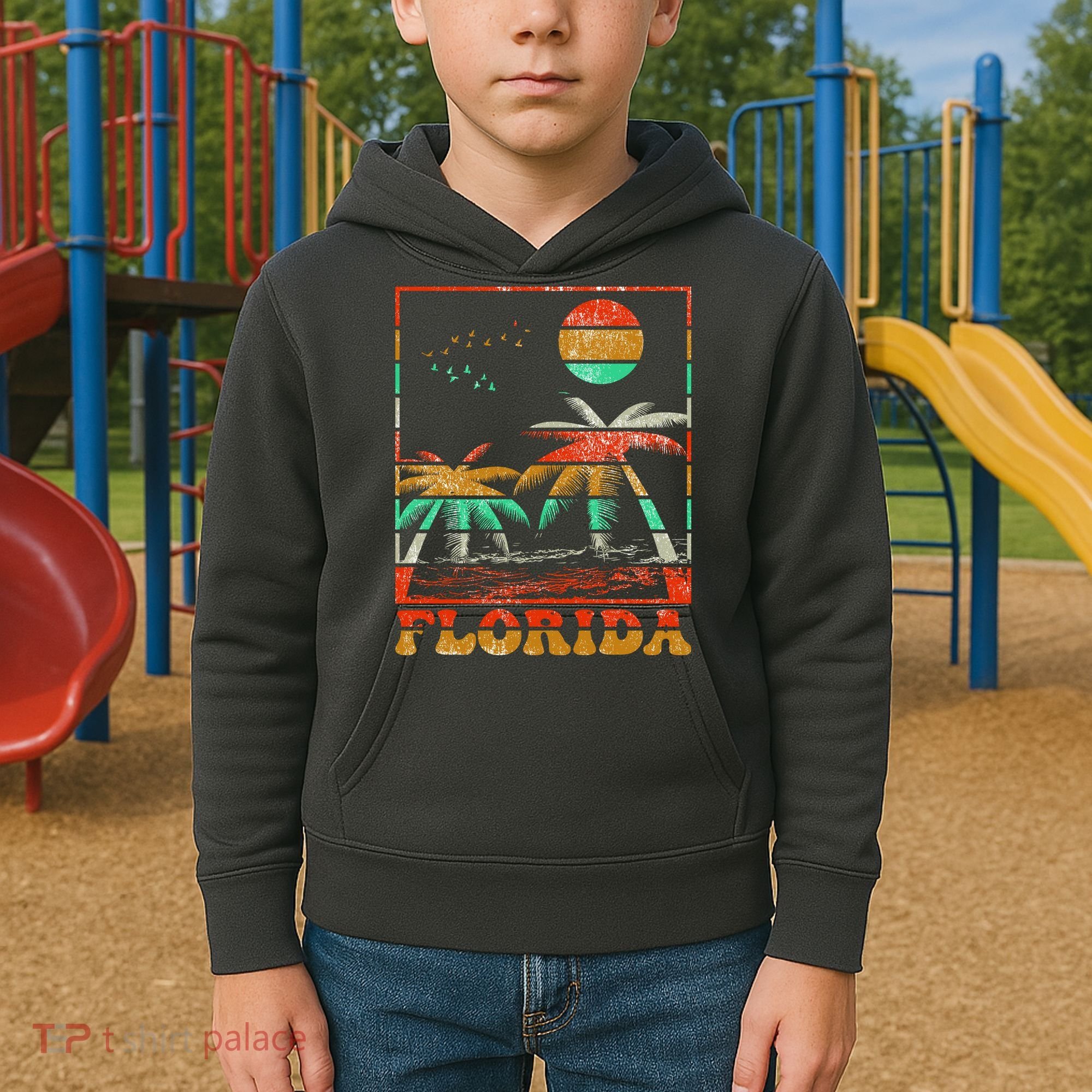 Retro Florida Palm Trees Kids Hoodie