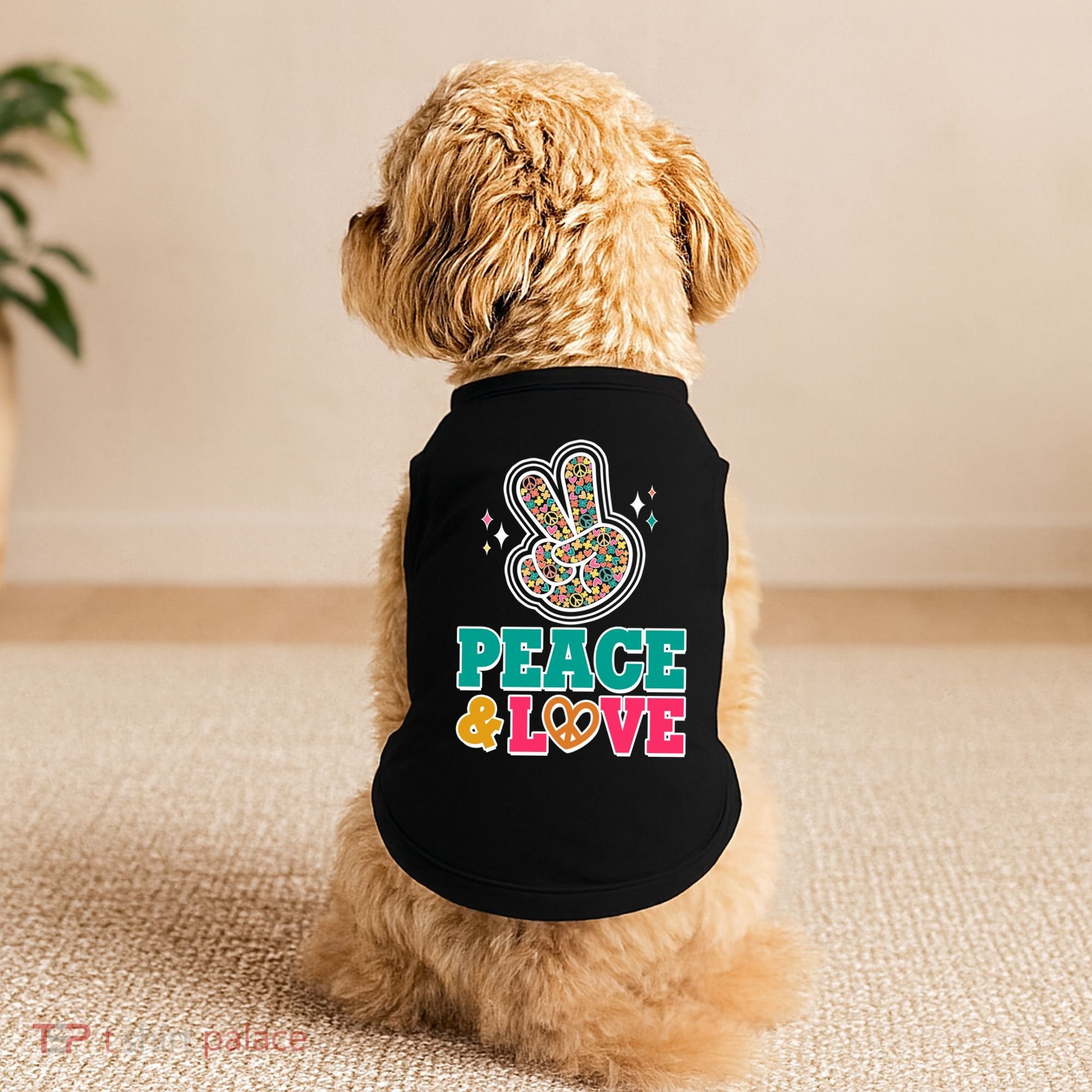 Retro Flower Power Peace And Love Doggie Tank