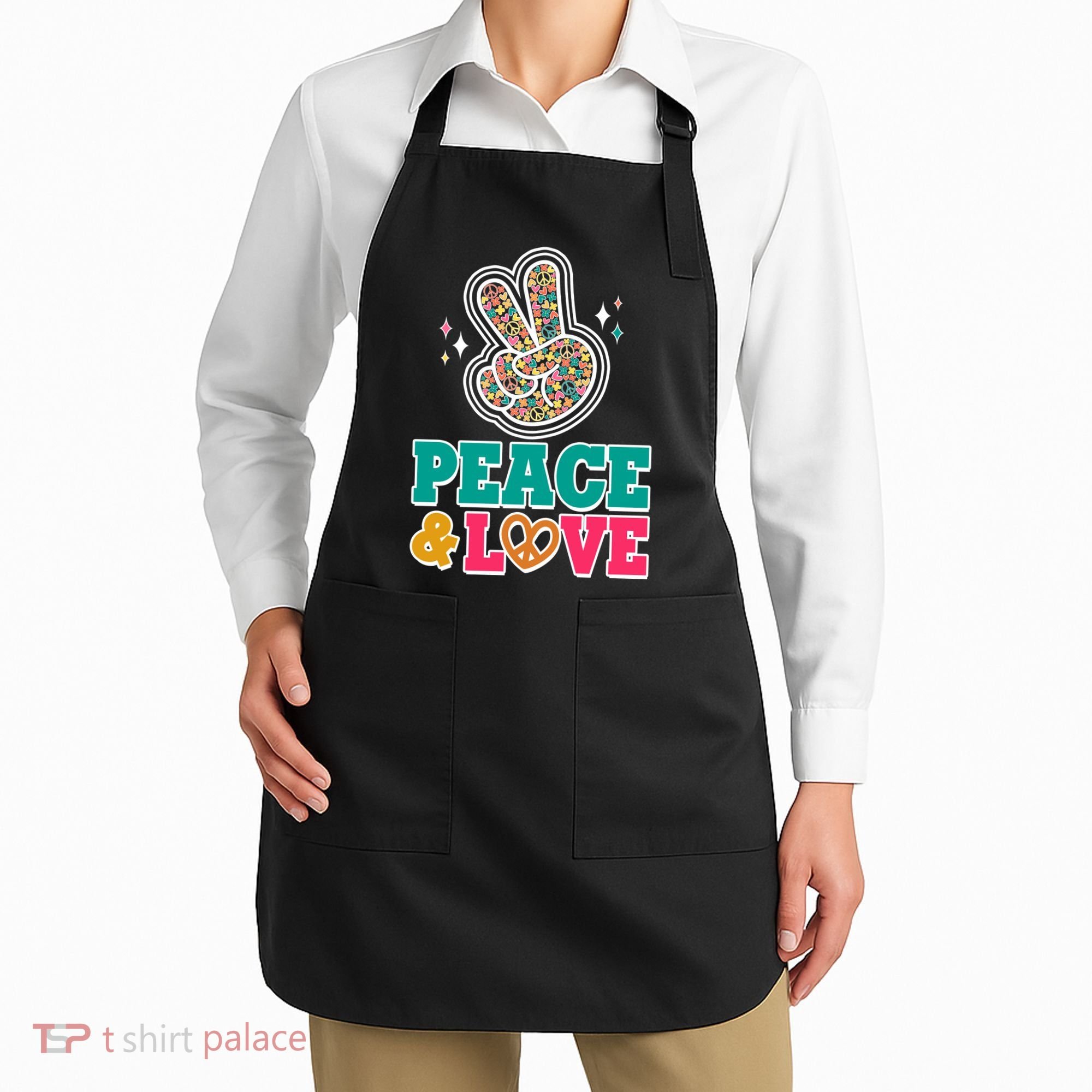 Retro Flower Power Peace And Love Apron