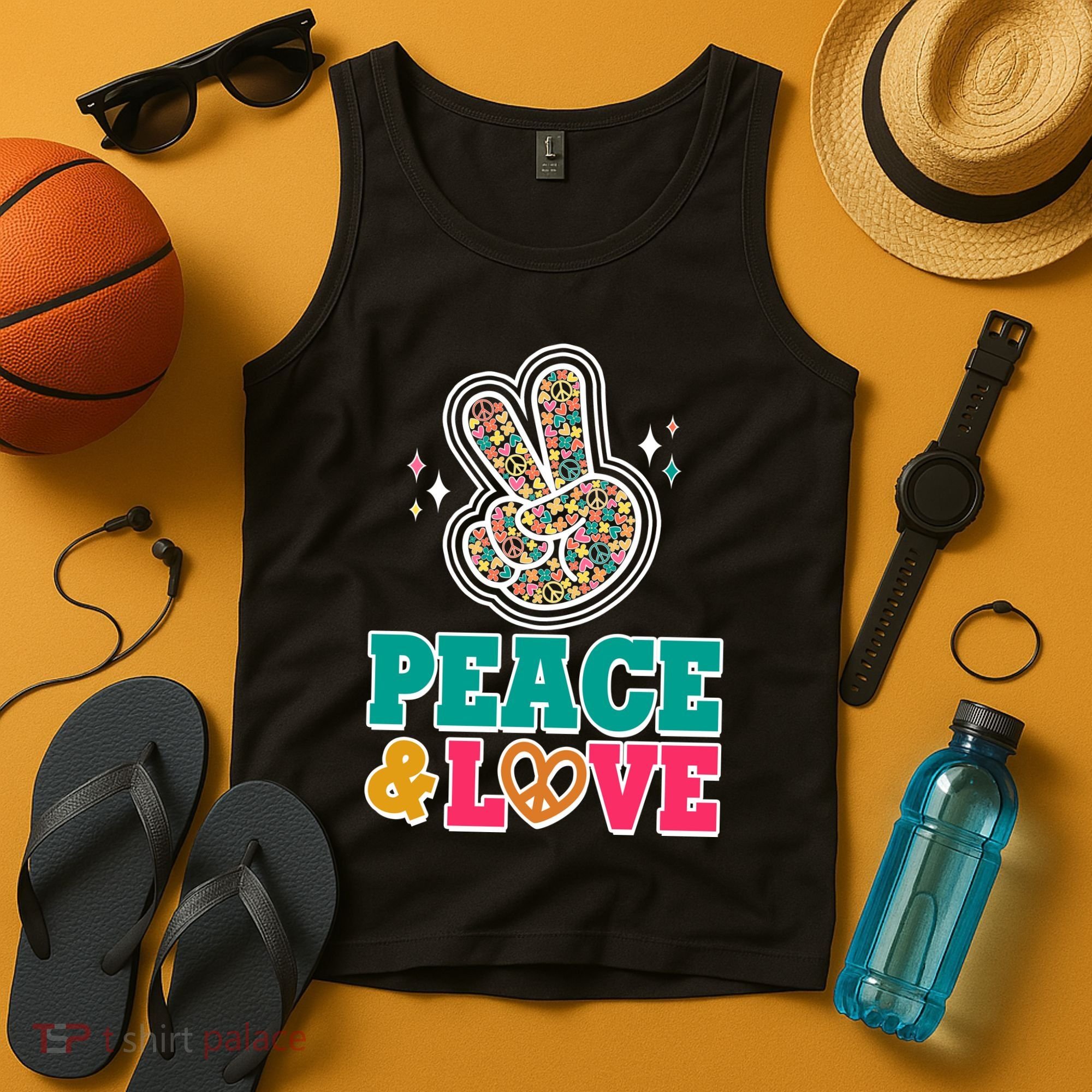 Retro Flower Power Peace And Love Tank Top