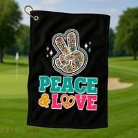 Retro Flower Power Peace And Love Golf Towel thumb 1