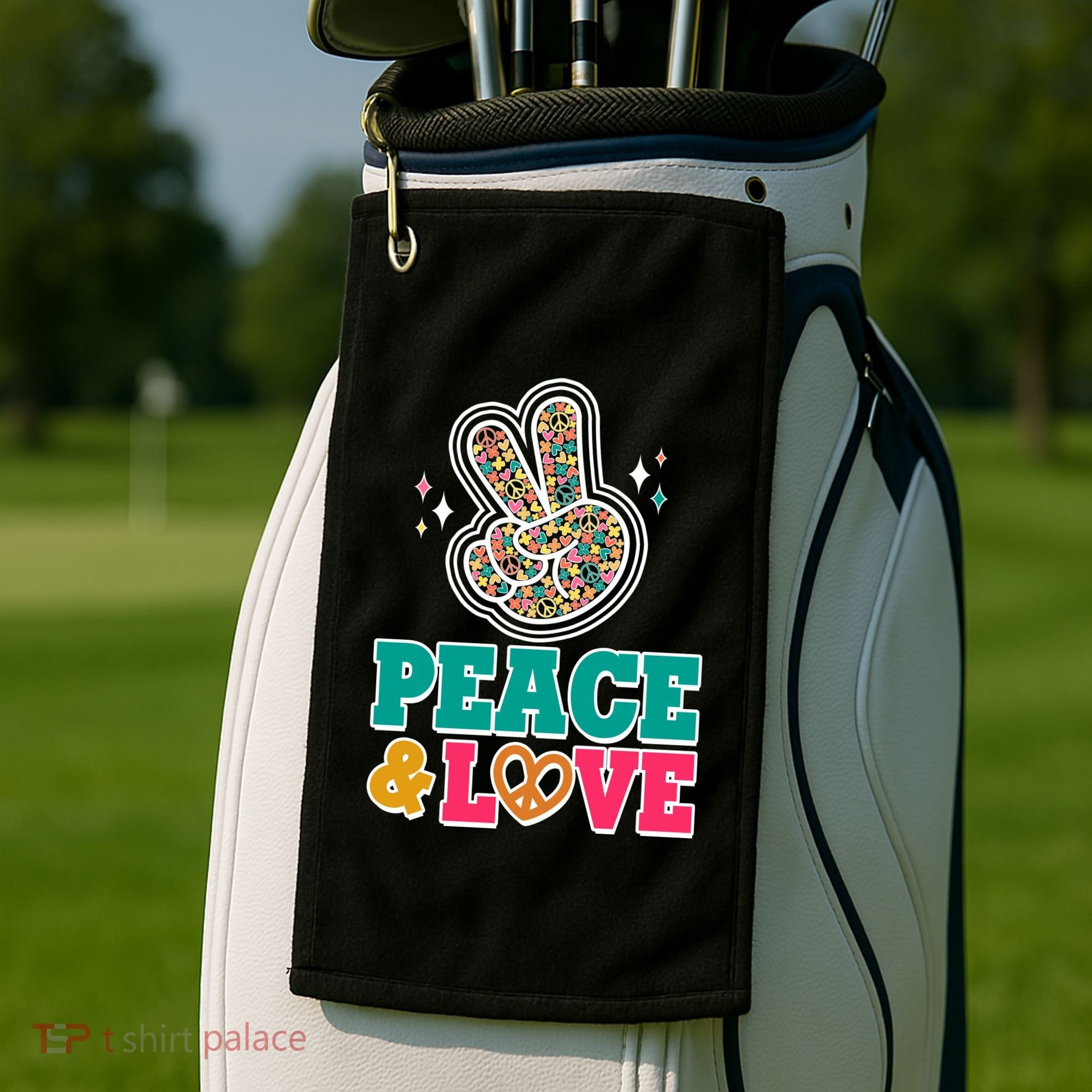 Retro Flower Power Peace And Love Golf Towel