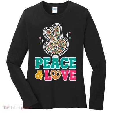 Retro Flower Power Peace And Love Women's Long Sleeve Shirt