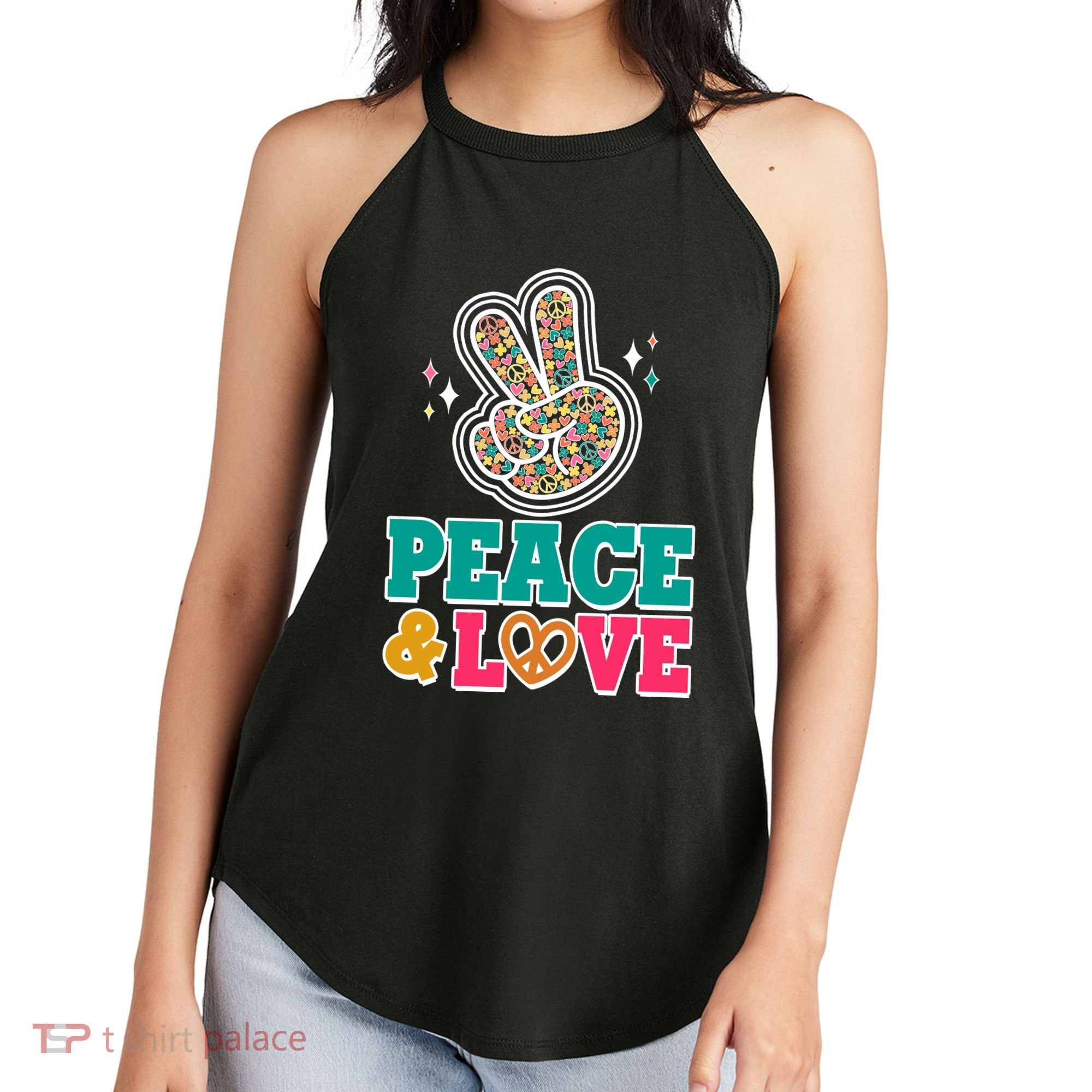 Retro Flower Power Peace And Love Women's Perfect Tri Rocker Tank