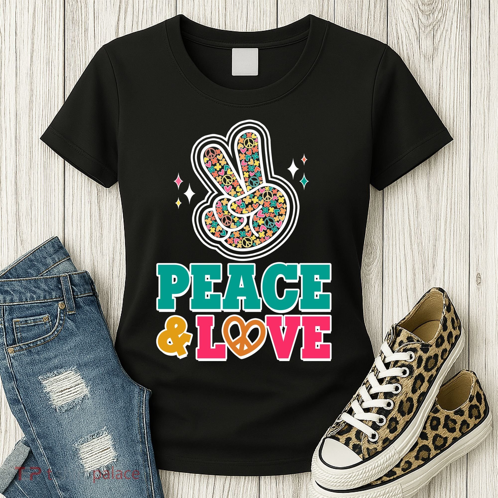 Retro Flower Power Peace And Love Women's T-Shirt