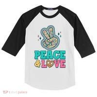 Retro Flower Power Peace And Love Kids Colorblock Raglan Jersey thumb 0
