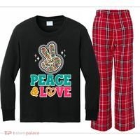 Retro Flower Power Peace And Love Kids Long Sleeve Plaid Pajama Set thumb 0