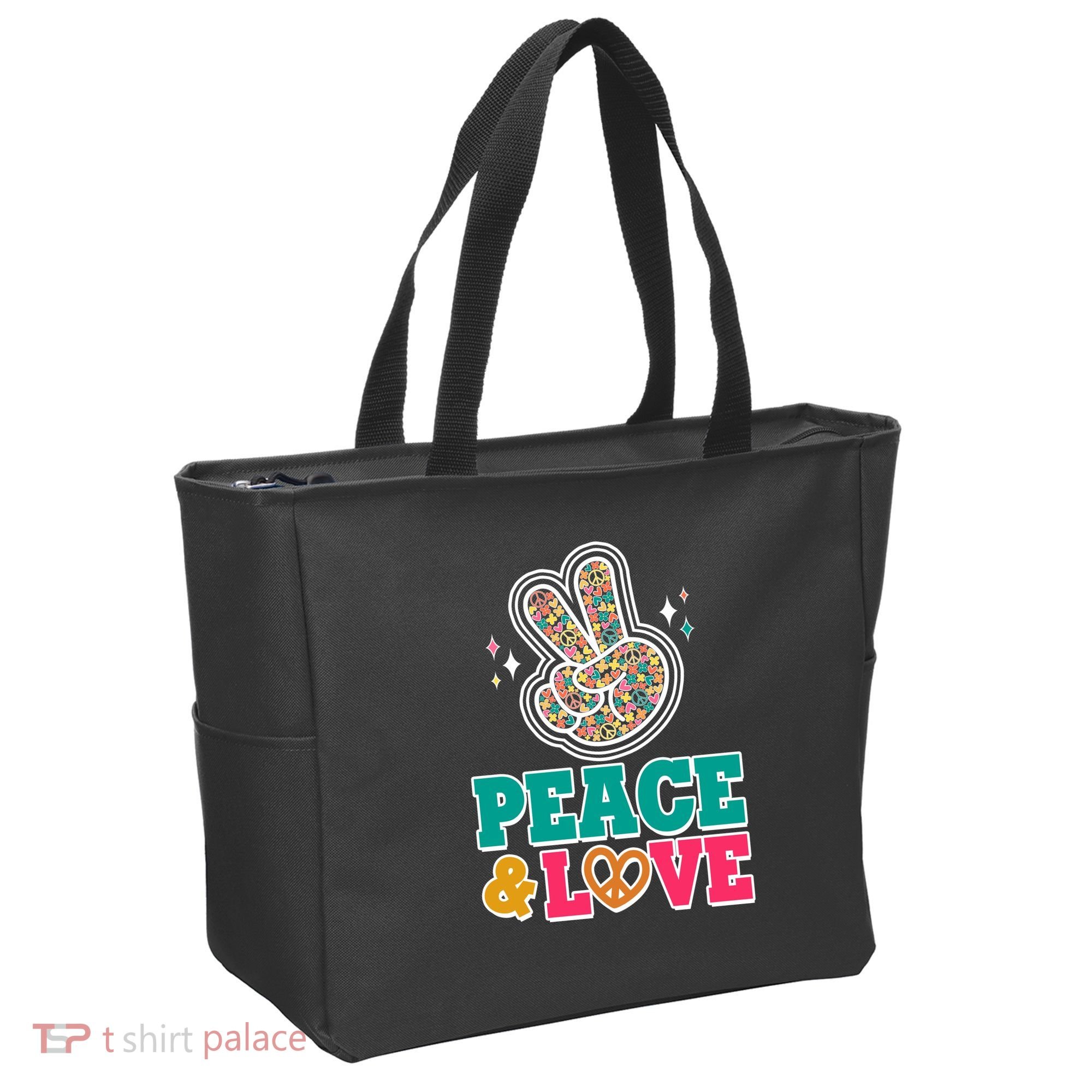 Retro Flower Power Peace And Love Tote Bag