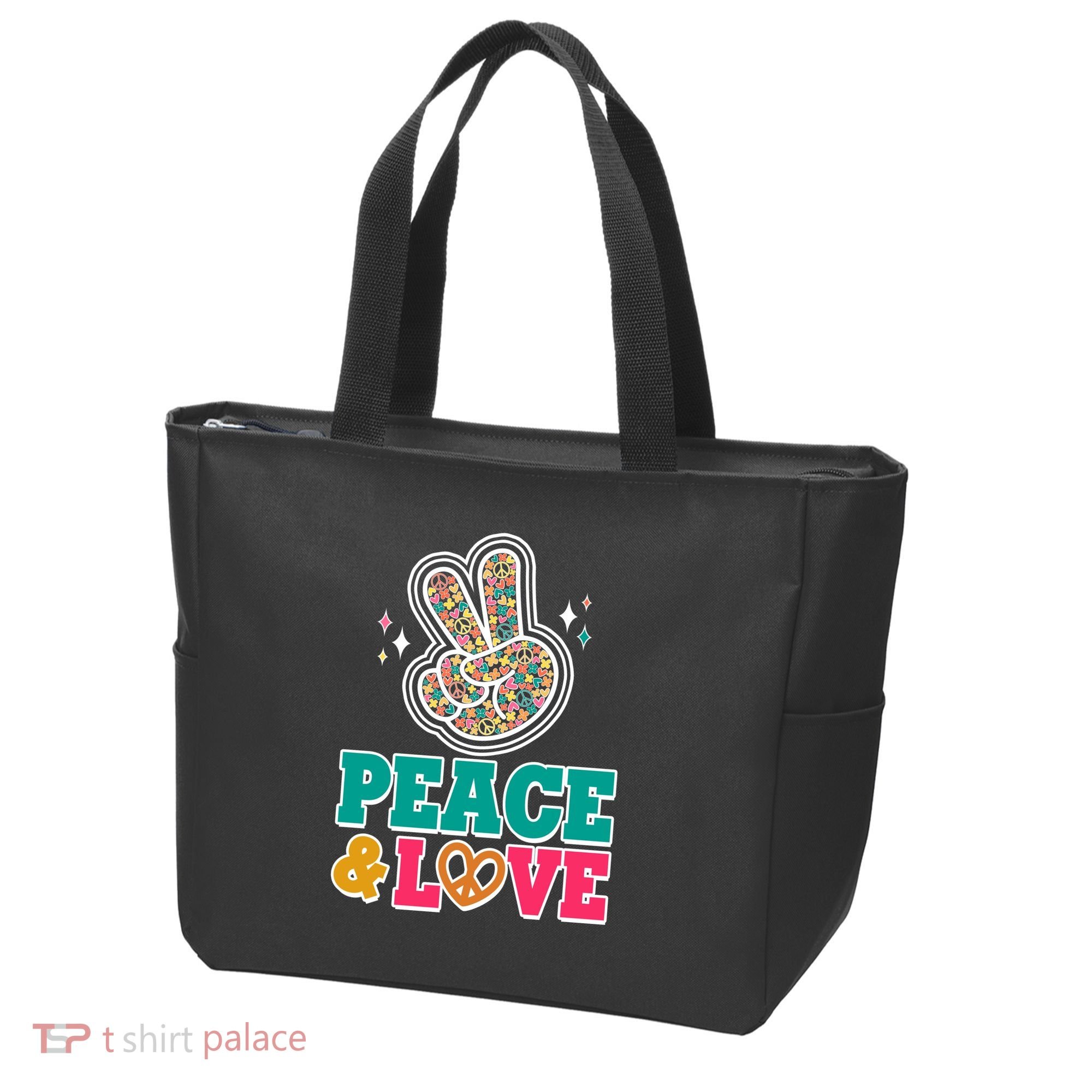 Retro Flower Power Peace And Love Tote Bag