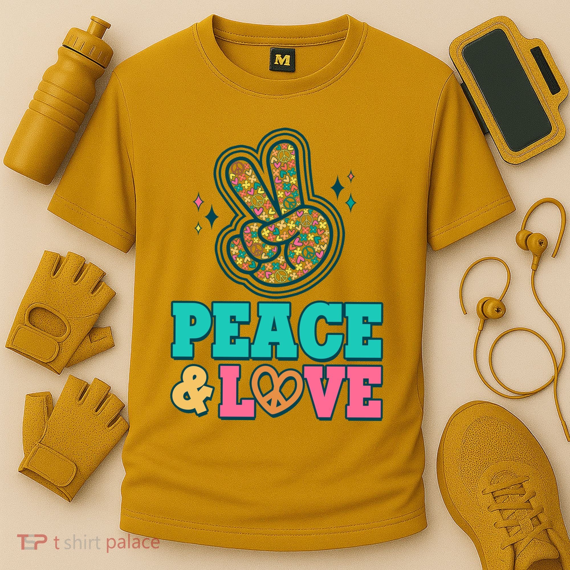 Retro Flower Power Peace And Love Cooling Performance Crew T-Shirt