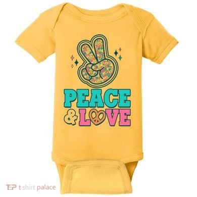 Retro Flower Power Peace And Love Baby Bodysuit