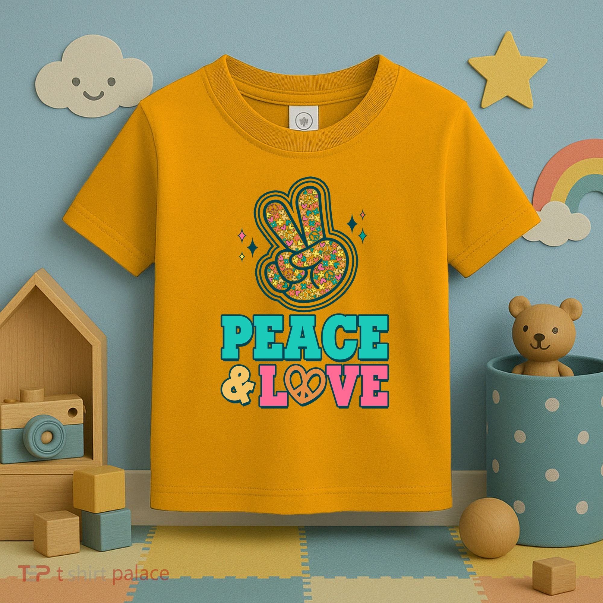 Retro Flower Power Peace And Love Toddler T-Shirt