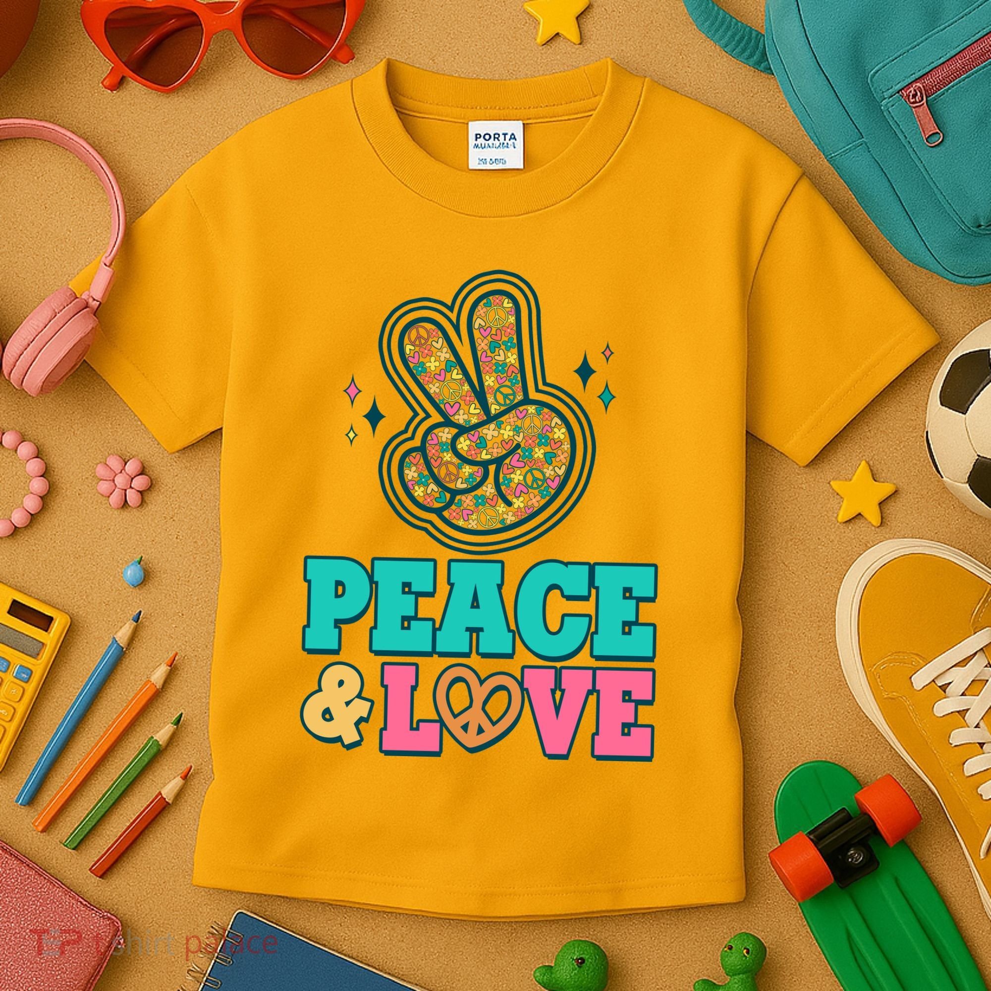 Retro Flower Power Peace And Love Kids T-Shirt
