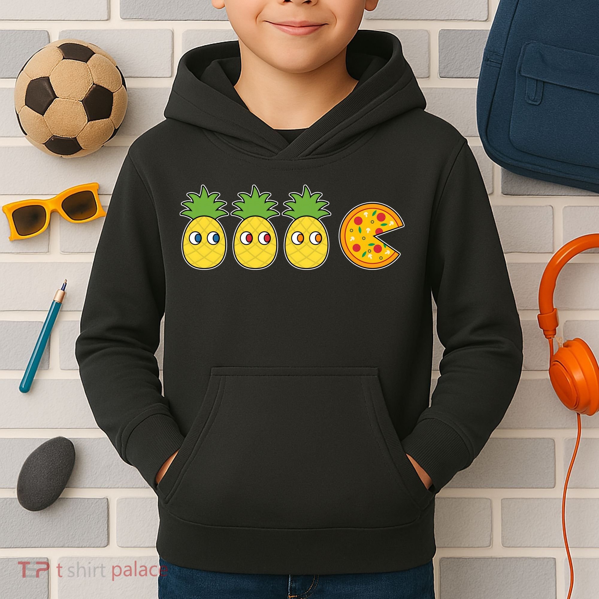 Retro Funny Pineapple Pizza Video Game Kids Hoodie