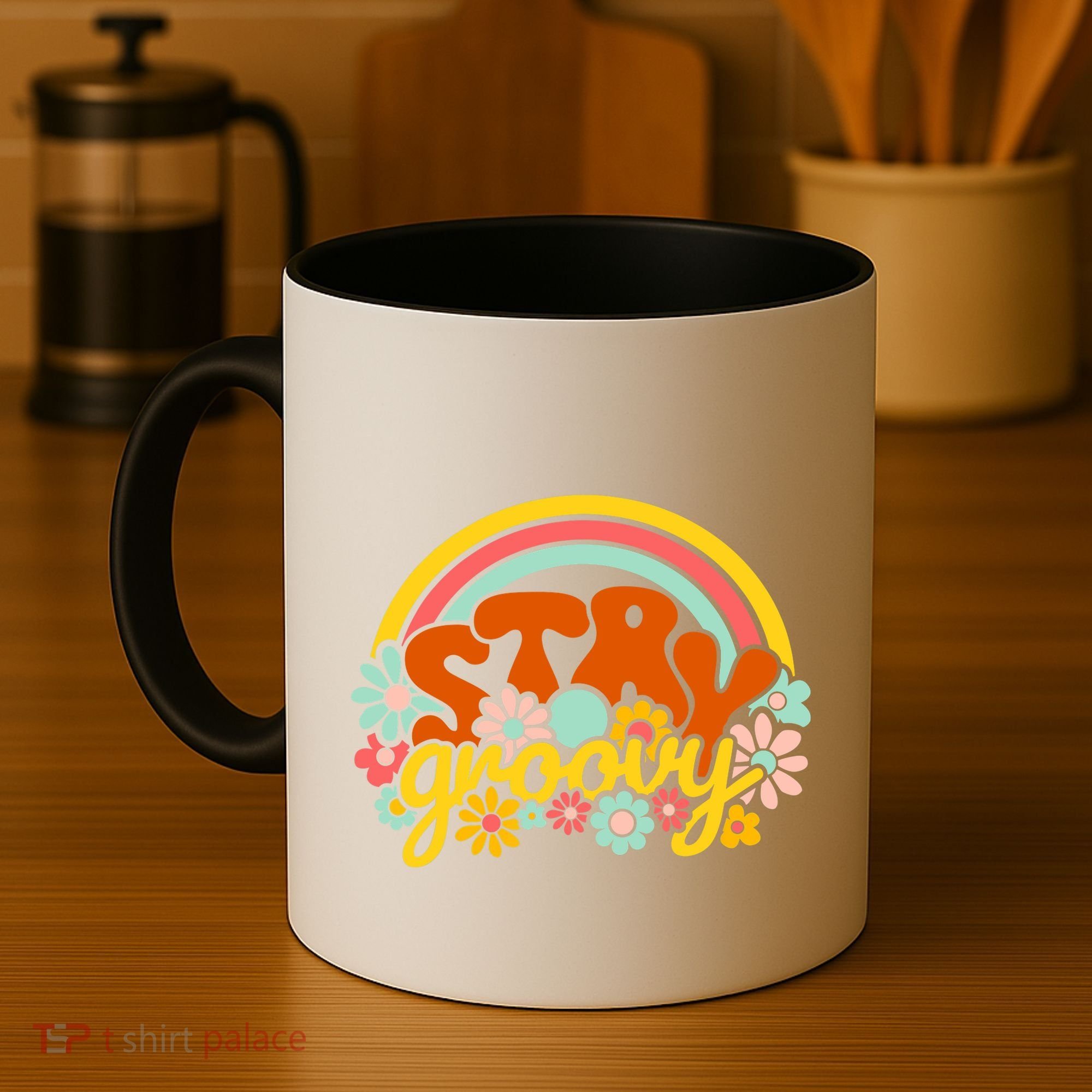 Retro Flowers Peace Stay Groovy Positive Mind Happy Life Coffee Mug