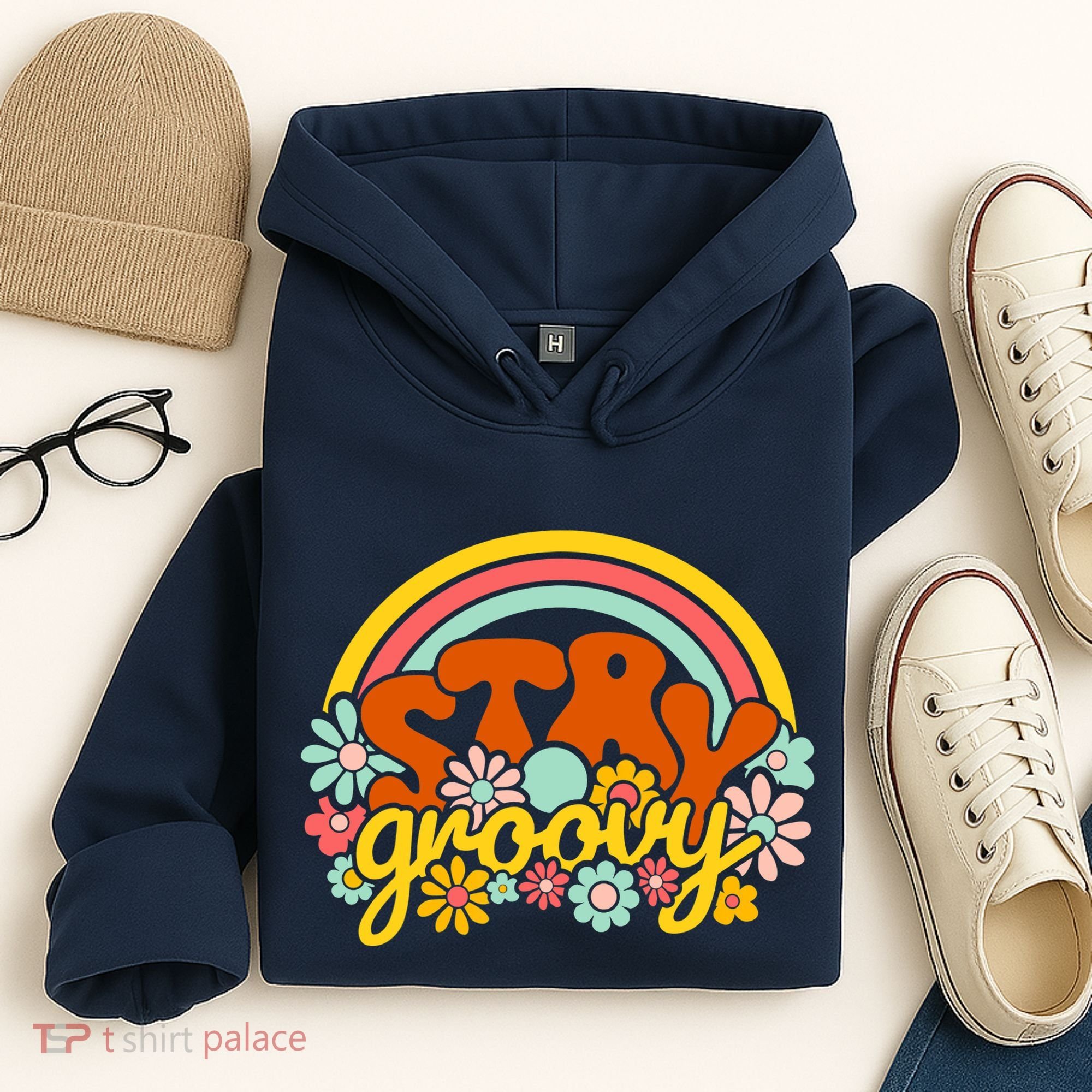 Retro Flowers Peace Stay Groovy Positive Mind Happy Life Hoodie