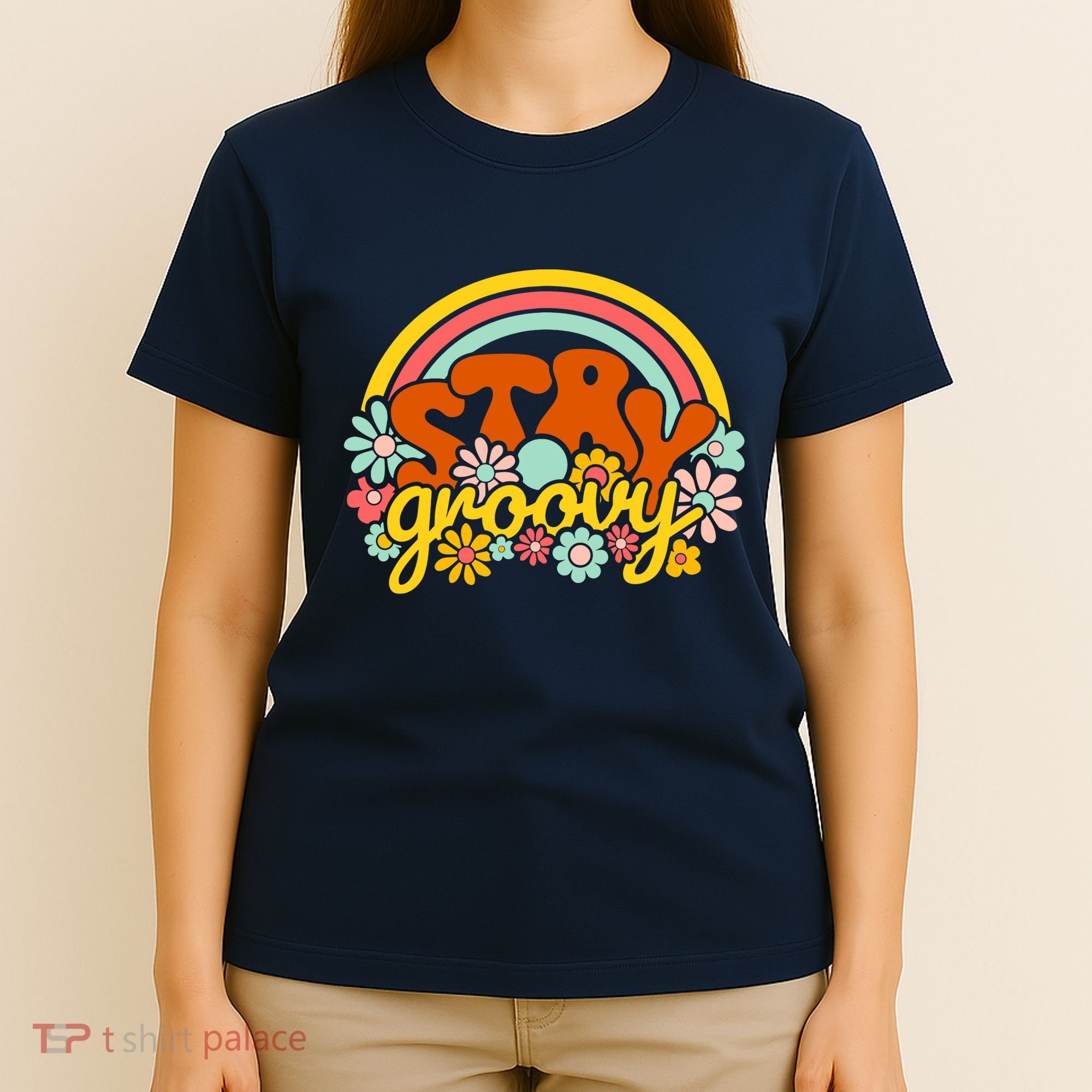 Retro Flowers Peace Stay Groovy Positive Mind Happy Life T-Shirt