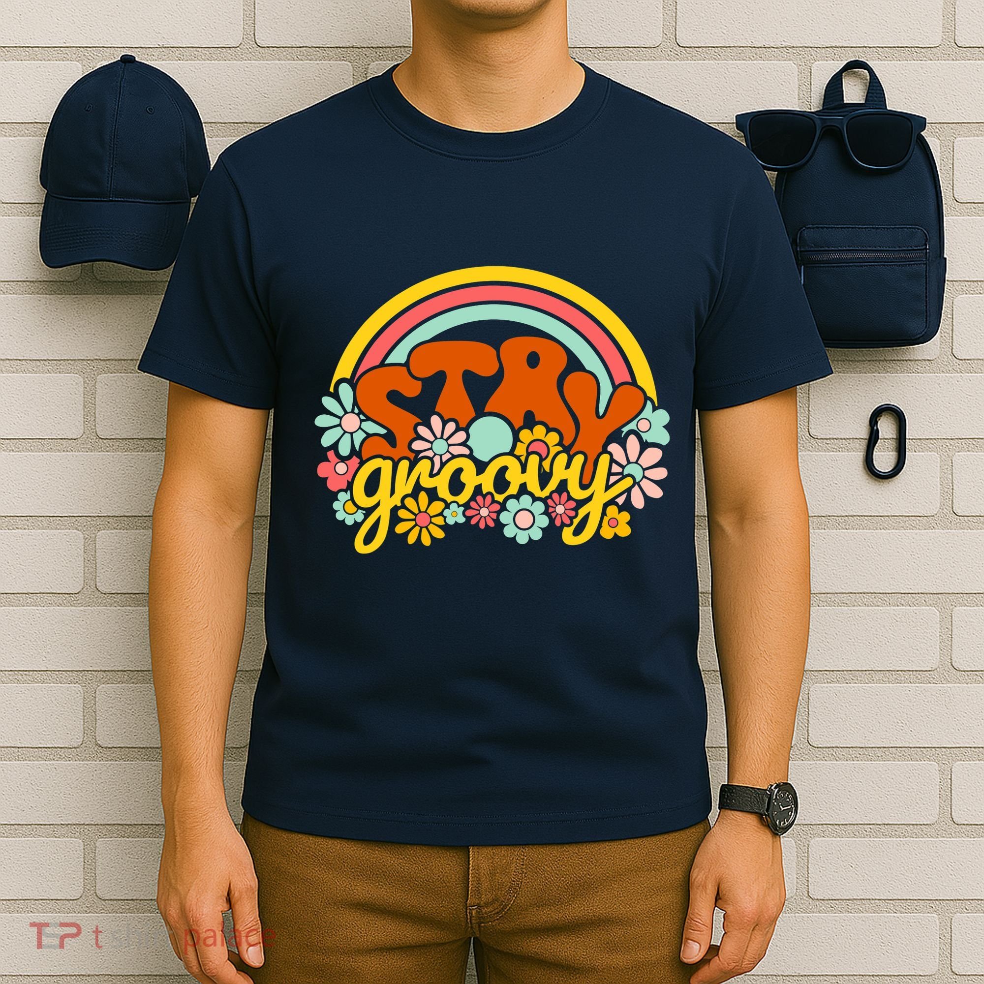 Retro Flowers Peace Stay Groovy Positive Mind Happy Life T-Shirt