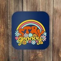 Retro Flowers Peace Stay Groovy Positive Mind Happy Life Coaster thumb 0