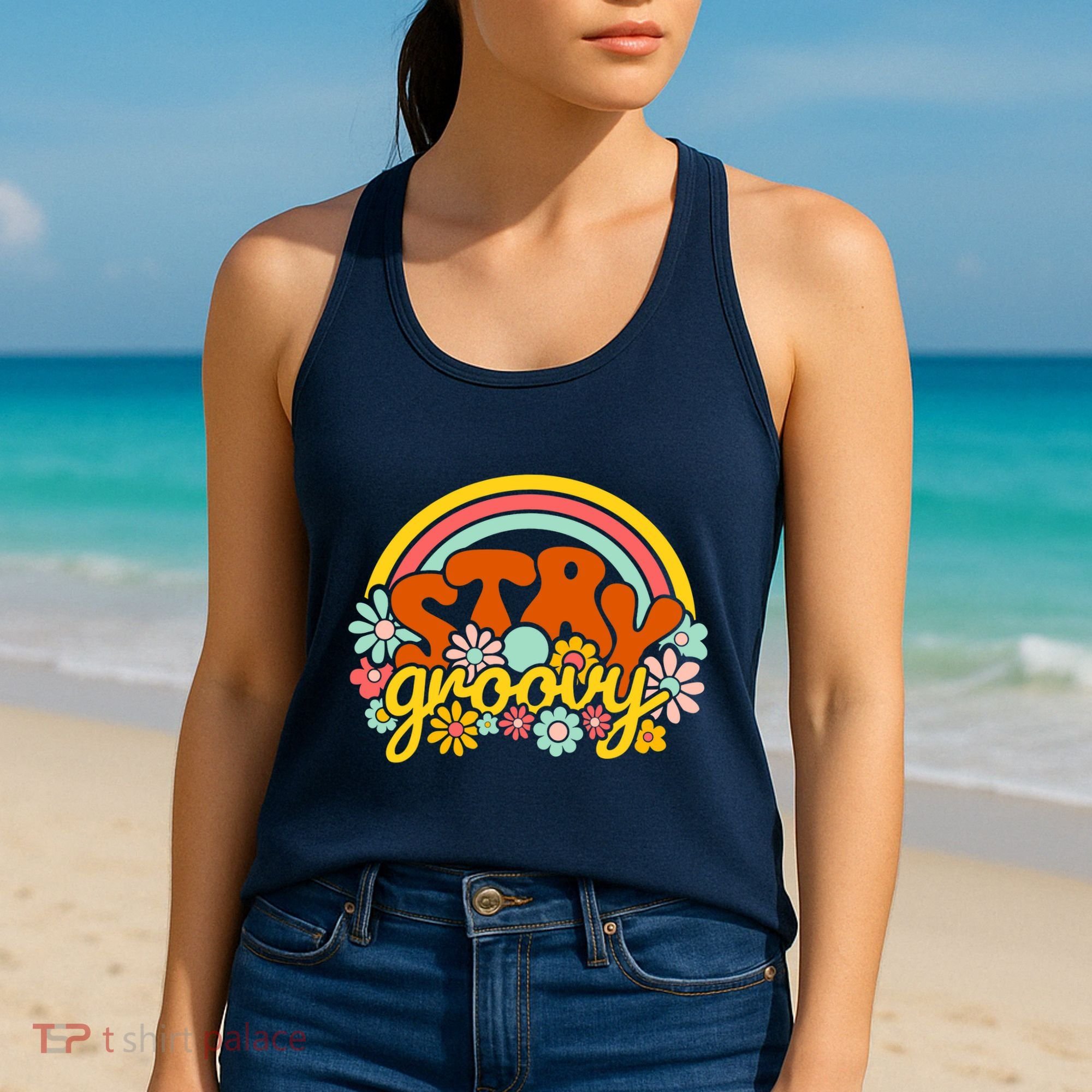 Retro Flowers Peace Stay Groovy Positive Mind Happy Life Women's Tank Top