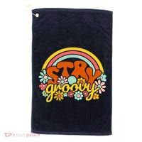 Retro Flowers Peace Stay Groovy Positive Mind Happy Life Golf Towel thumb 0
