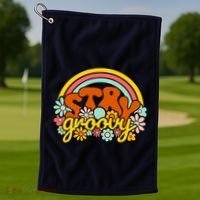 Retro Flowers Peace Stay Groovy Positive Mind Happy Life Golf Towel thumb 1