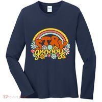 Retro Flowers Peace Stay Groovy Positive Mind Happy Life Women's Long Sleeve Shirt thumb 0