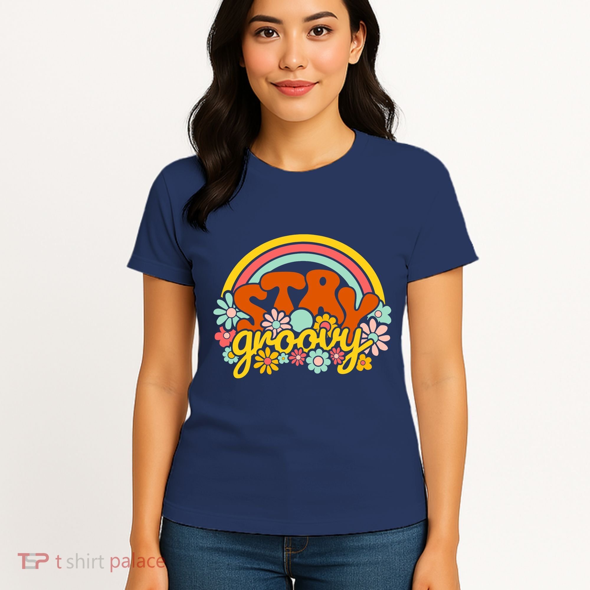 Retro Flowers Peace Stay Groovy Positive Mind Happy Life Women's T-Shirt
