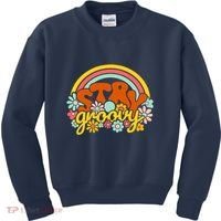 Retro Flowers Peace Stay Groovy Positive Mind Happy Life Kids Sweatshirt thumb 0