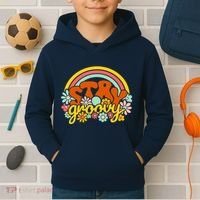 Retro Flowers Peace Stay Groovy Positive Mind Happy Life Kids Hoodie thumb 2