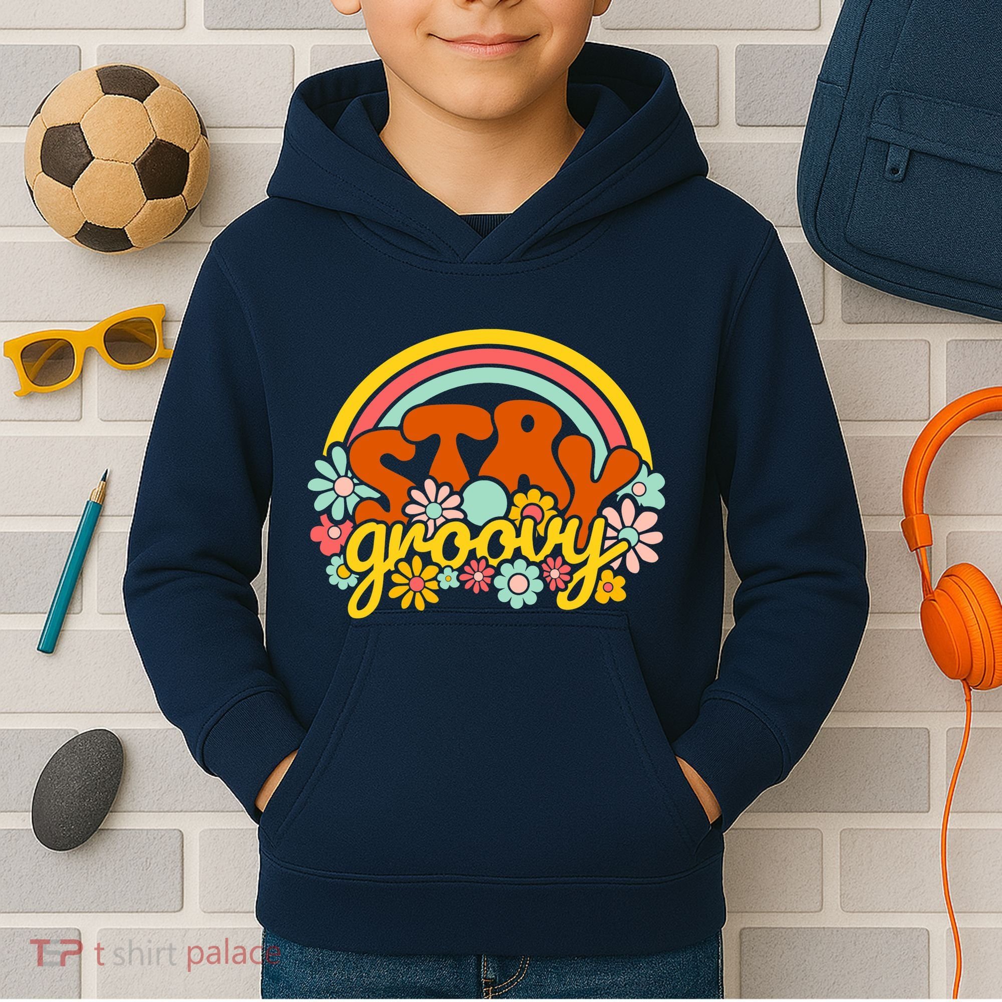 Retro Flowers Peace Stay Groovy Positive Mind Happy Life Kids Hoodie