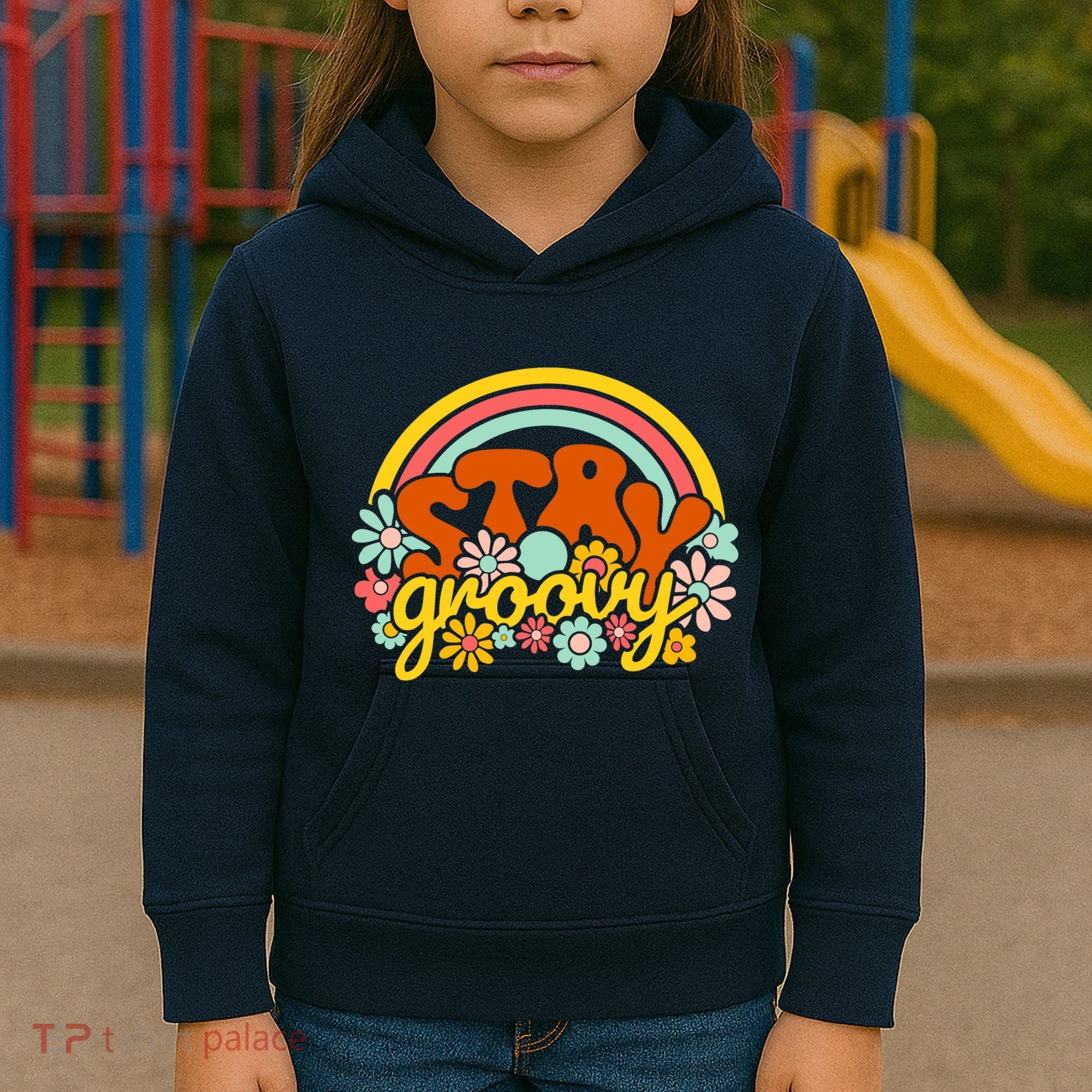 Retro Flowers Peace Stay Groovy Positive Mind Happy Life Kids Hoodie
