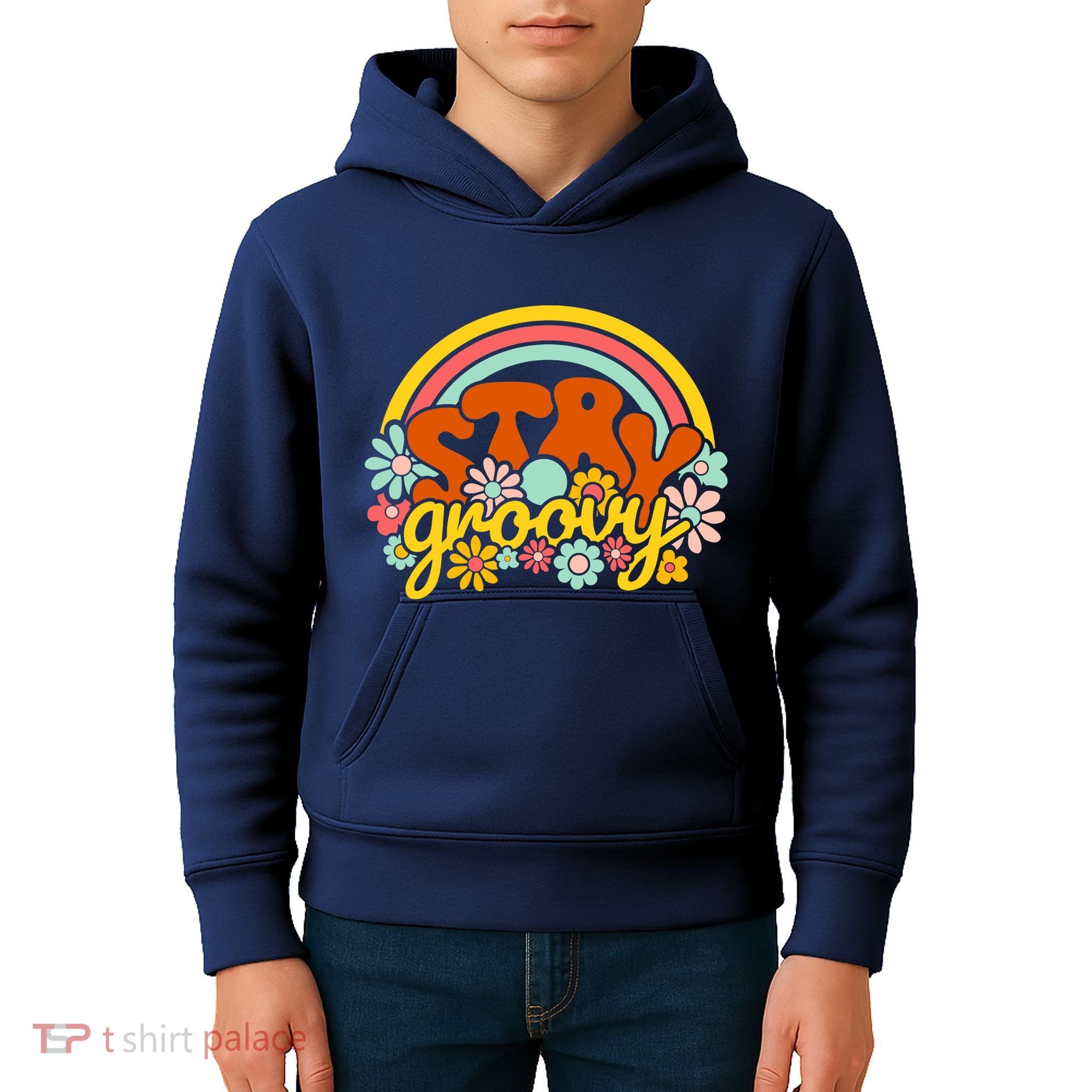 Retro Flowers Peace Stay Groovy Positive Mind Happy Life Kids Hoodie