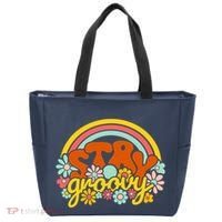 Retro Flowers Peace Stay Groovy Positive Mind Happy Life Tote Bag thumb 0
