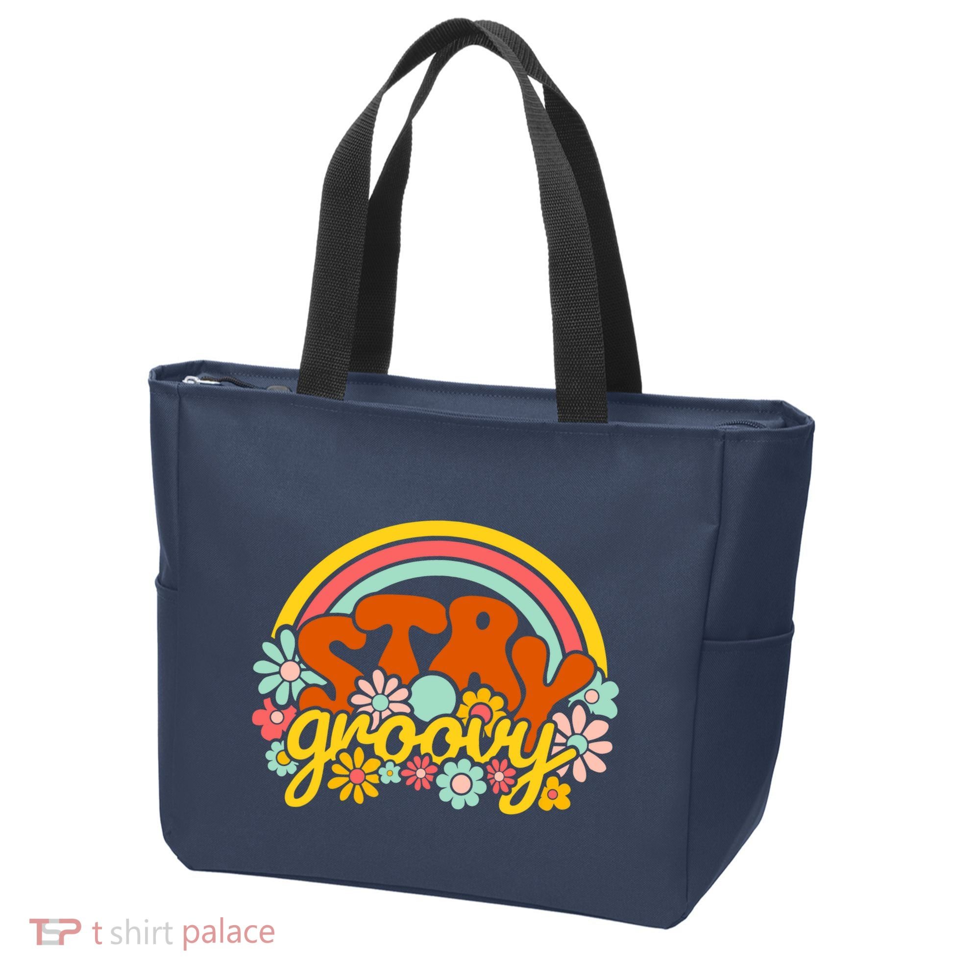 Retro Flowers Peace Stay Groovy Positive Mind Happy Life Tote Bag