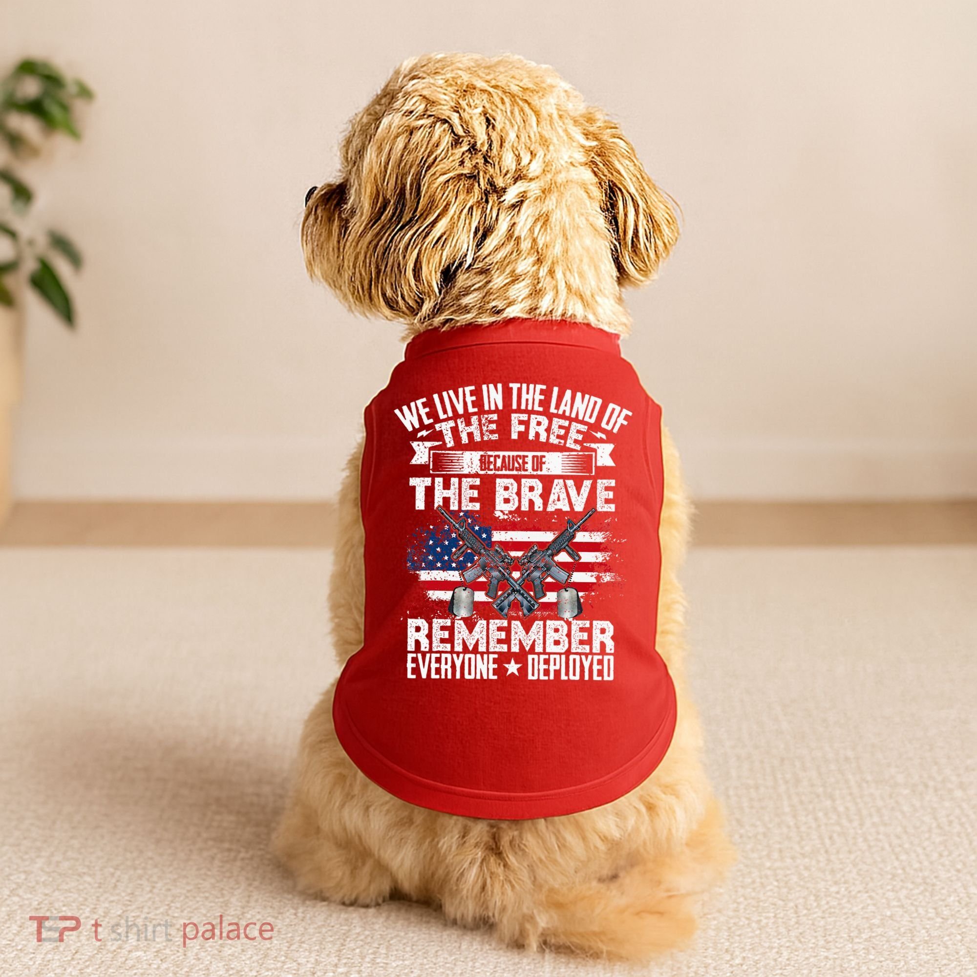 Red Friday Remember Everyone Deployed USA Flag Military Doggie Tank